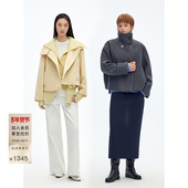 BLUE 100%绵羊毛 ERDOS秋冬知识分子风双面呢毛呢大衣女