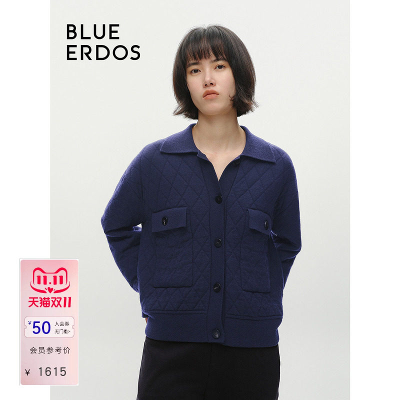 BLUE ERDOS通勤小翻领羊毛羊绒针织开衫B246A1024