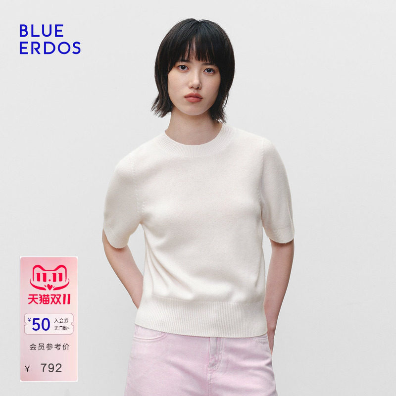 【零感羊绒】BLUE ERDOS秋季松弛感羊毛羊绒圆领宽松短袖针织衫