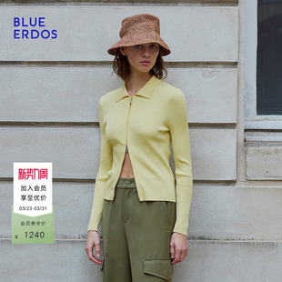 翻领双开拉链简约针织开衫 修身 B255D1019 ERDOS春季 BLUE