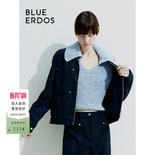 风女外套B245J2005 翻领工装 BLUE ERDOS简约纯色短款
