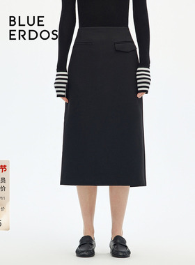 BLUE ERDOS 知识分子风智性通勤简约黑色H型半身裙