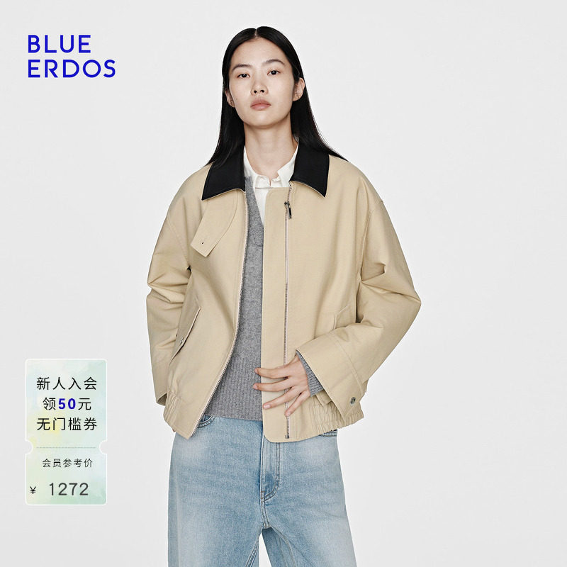 BLUE ERDOS 早春新品率性巴恩风撞色立领宽松夹克外套女