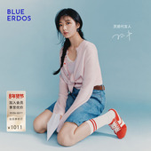 女 ERDOS冬轻盈感空气羊绒圆领彩扣针织开衫 孙千同款 BLUE