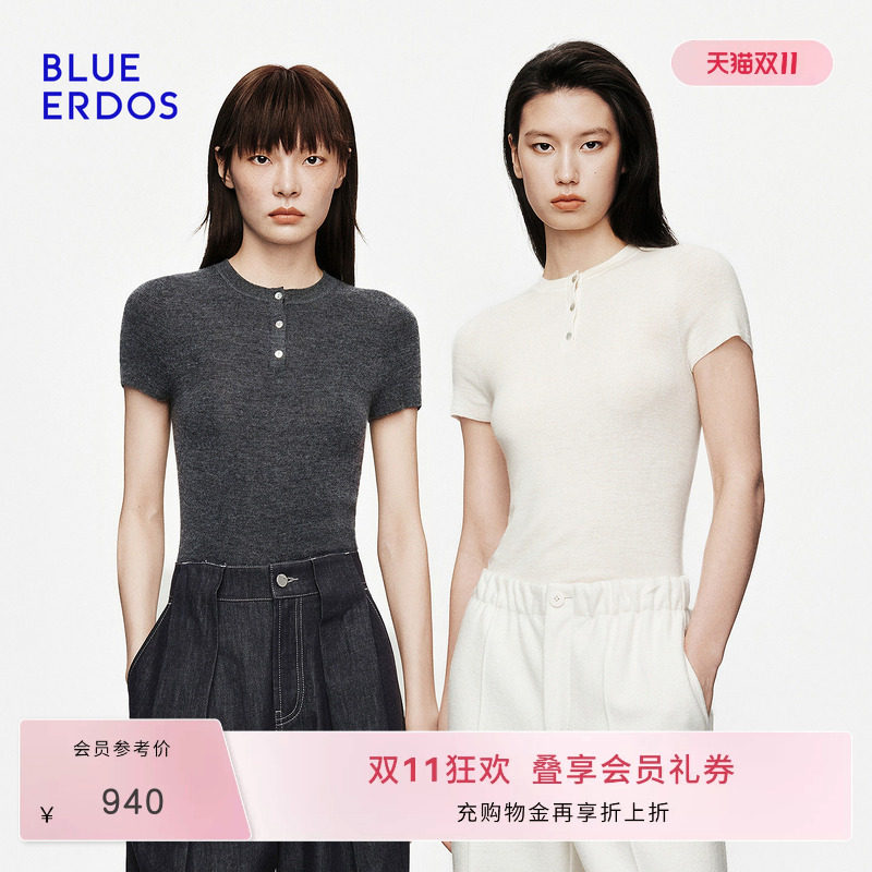 【零感羊绒】BLUE ERDOS2026秋冬新品羊毛羊绒混纺亨利圆领套衫女