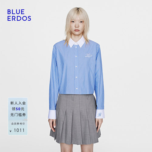 【100%棉】BLUE ERDOS26早春新品休闲百搭蝙蝠袖短款条纹衬衫女