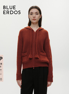 BLUE ERDOS雅丹风马海毛纱线连帽针织开衫B246D1019