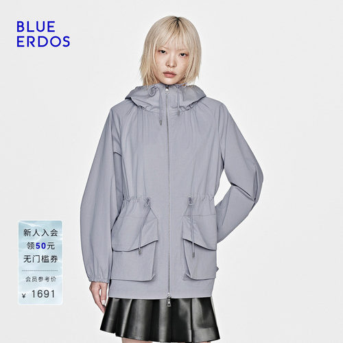 BLUE ERDOS26春季新品休闲通勤抽绳连帽宽松夹克外套女B2265J018