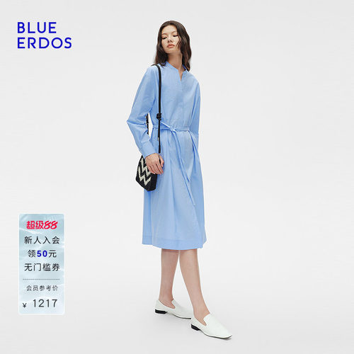 BLUE ERDOS夏季纯棉V领衬衫式欧若风连衣裙B255I3010