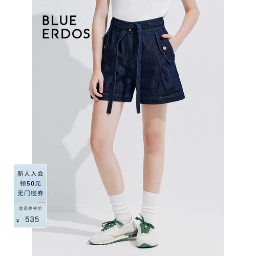 blueerdos棉麻混纺牛仔短裤