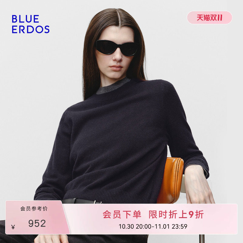 【100%山羊绒】BLUE ERDOS秋季简约通勤多色圆领羊绒衫女
