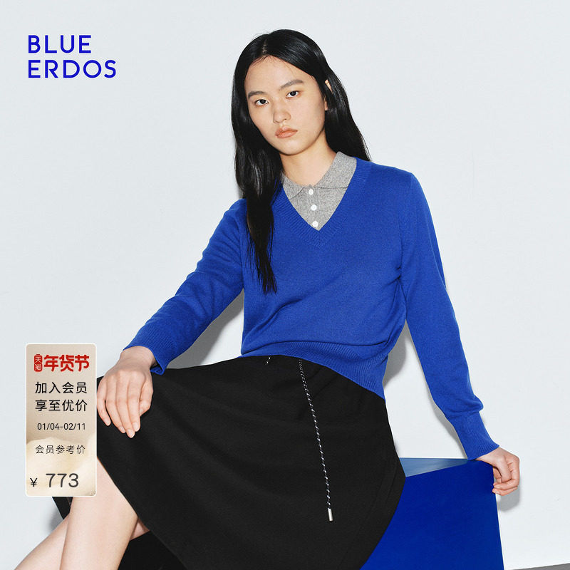 【100%山羊绒】BLUE ERDOS冬季新品复古V领多色百搭套头羊绒衫,女装/女士精品,羊绒衫,淘宝优惠券,粉丝福利购,淘宝优惠卷