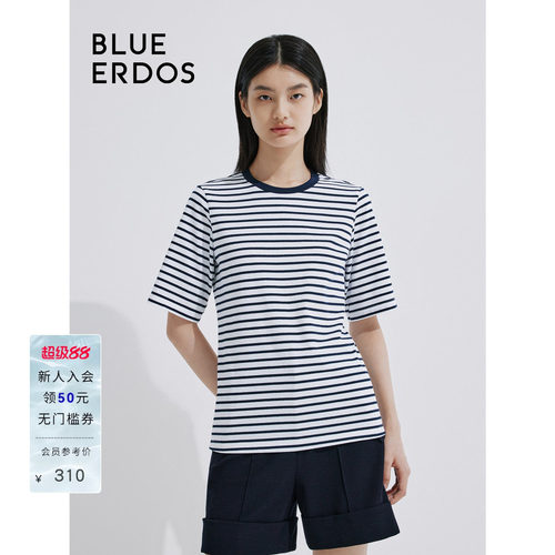 blueerdos蓝白条纹纯棉短袖