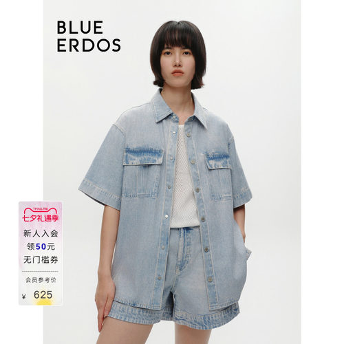 blueerdos翻领短袖牛仔外套