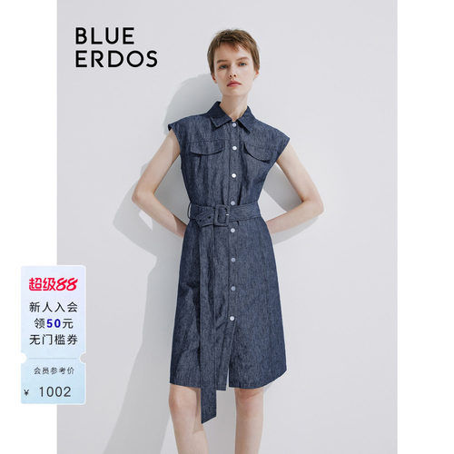 BLUE ERDOS 翻领无袖中长款仿牛仔感连衣裙B245I3027