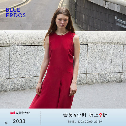 【真丝】BLUE ERDOS夏季气质优雅红色无袖连衣裙B255I2022