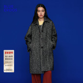 BLUE 大衣女 摩登休闲绵羊毛混纺翻领单排扣长款 ERDOS冬季 新品