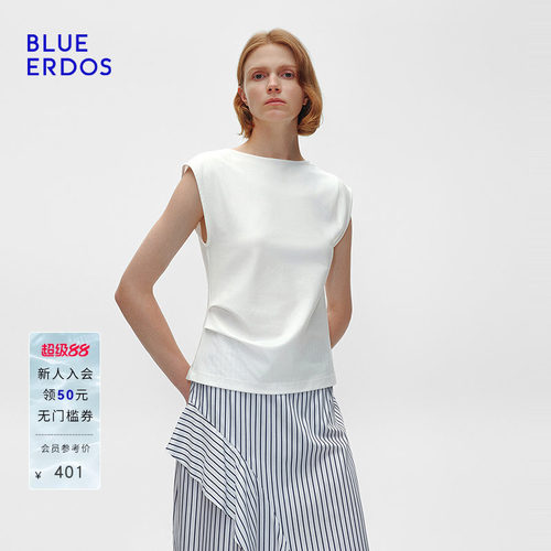 BLUE ERDOS夏季简约短款圆领无袖个性剪裁女上衣B255H1004