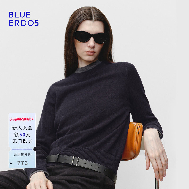 【100%山羊绒】BLUE ERDOS春季简约通勤多色圆领羊绒衫女