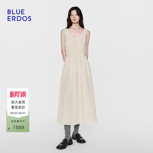 BLUE 日常通勤棉混纺显瘦慵懒松弛感褶皱连衣裙 ERDOS26早春新品