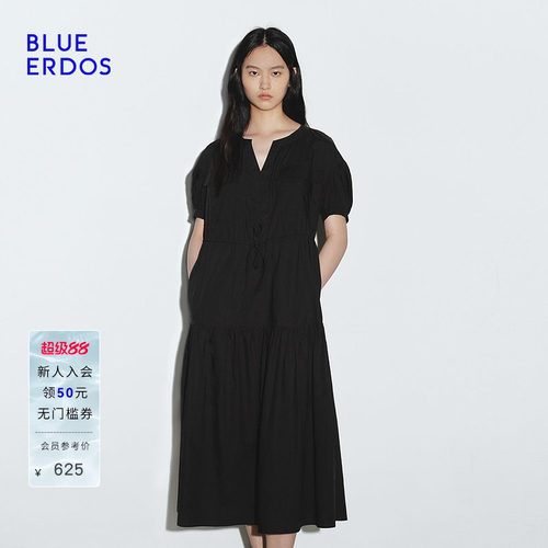 BLUE ERDOS 夏季简约通勤小V领抽绳设计衬衫式连衣裙B245I3029