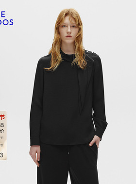 BLUE ERDOS 冬季新品极简风黑色正肩飘带真丝女上衣B256H5002