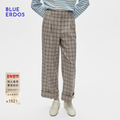 女裤 BLUE B256M1015 新品 复古学院风直筒格纹九分裤 ERDOS 冬季