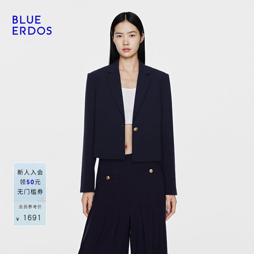 BLUE ERDOS26早春新品简约通勤藏青百搭直筒西装外套女B2265P024
