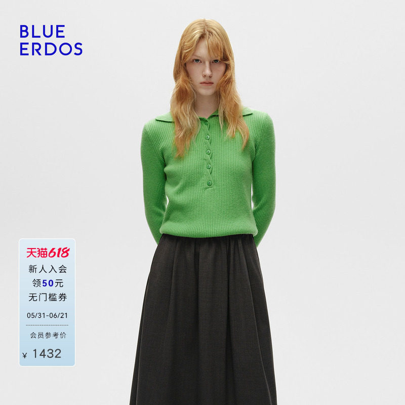 【100%山羊绒】BLUE ERDOS 春季新品休闲宽松翻领针织衫上衣女