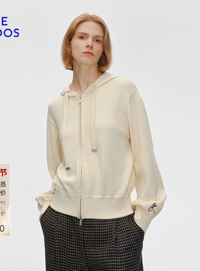 BLUE ERDOS 冬季学院风刺绣贴宽松连帽针织开衫B255D1007