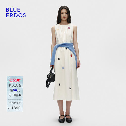 BLUE ERDOS2026春夏连衣裙中长款无袖趣味刺绣裙装简约廓形女