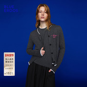 100%山羊绒 圆领刺绣开衫 BLUE 冬季 时尚 ERDOS 新品 B256A1013