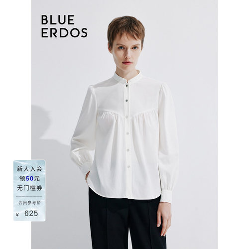 BLUE ERDOS气质小立领纯白纯棉衬衫女上衣B245HB005