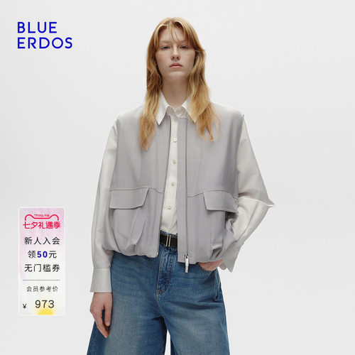 BLUE ERDOS 秋季高智格雷系烟灰色无袖拉链女外套B256J3001