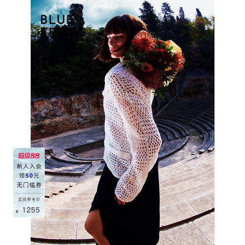 blueerdos西服领镂空翻花开衫