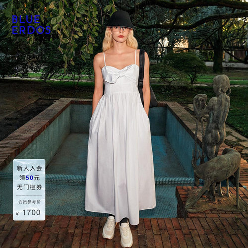 【100%棉】BLUE ERDOS2026夏季新品松弛通勤蝴蝶结吊带抹胸连衣裙