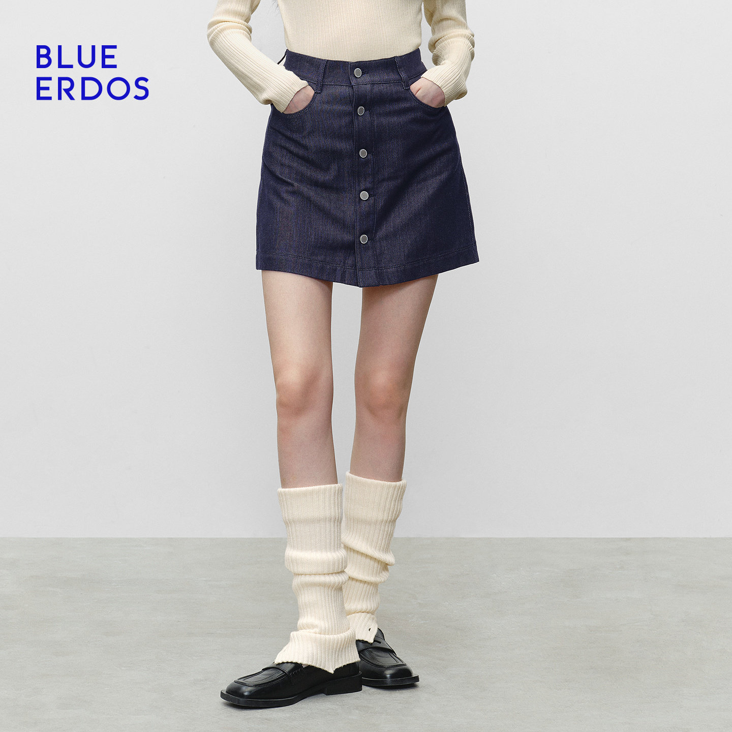 【大乐严选】BLUE ERDOS冬季孙千同款简约A字系扣牛仔短裙女,女装/女士精品,半身裙,淘宝优惠券,粉丝福利购,淘宝优惠卷