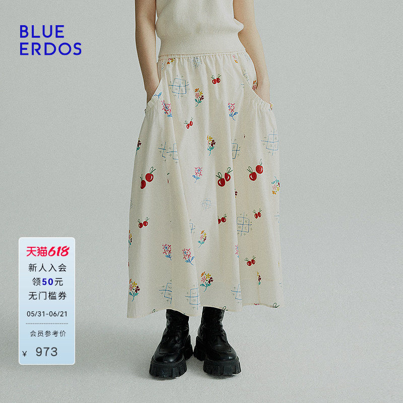 BLUE ERDOS春季气质樱桃印花A字半裙伞裙女B255M0038