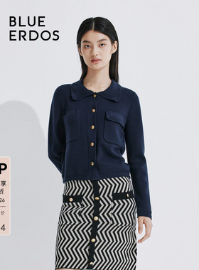 BLUE ERDOS小翻领空转精纺纯羊毛女针织开衫B245E0004