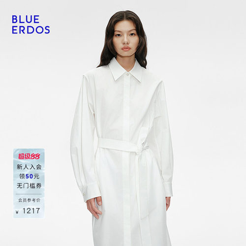 BLUE ERDOS 夏季气质简约全棉衬衫式翻领连衣裙B255I3011