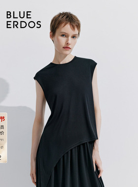 BLUE ERDOS 新款圆领直筒型不对称无袖T恤女上衣B245H1037