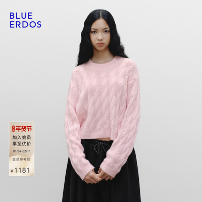 【空气羊绒】BLUE ERDOS冬季新摩登复古100%山羊绒绞花针织衫