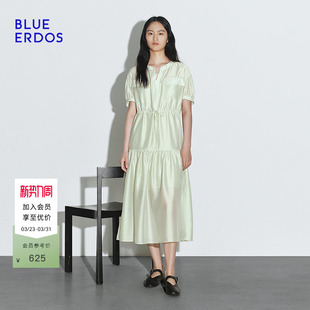 ERDOS 泡泡袖 春季 式 连衣裙B245I4045 简约小V领抽绳设计衬衫 BLUE