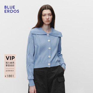 【明星同款】BLUE ERDOS冬季新品100%山羊绒简约翻领绞花开衫女