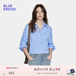 BLUE ERDOS26夏季新品通勤百搭棉混纺日常休闲职场蓝白条纹衬衫女