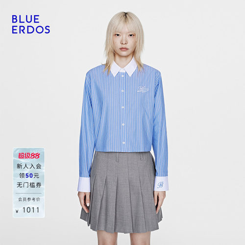 【100%棉】BLUE ERDOS26春季新品休闲百搭蝙蝠袖短款条纹衬衫女