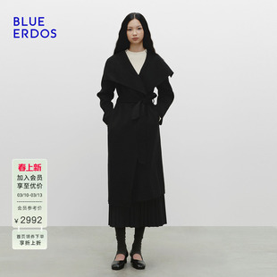 BLUE ERDOS春季新品摩登质感羊毛羊绒翻领黑色女大衣B256K4701