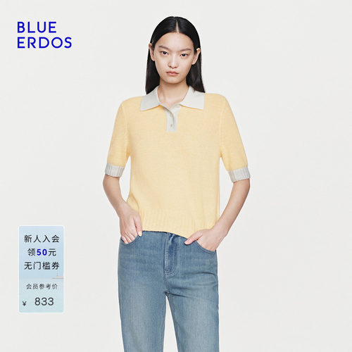 【100%山羊绒】BLUE ERDOS 2026夏季新品小翻领羊绒衫女半袖套衫