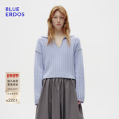 ERDOS 冬季 新品 BLUE 复古优雅莫兰迪色系V字翻领套衫 B256A0047