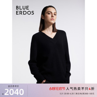 100%山羊绒 BLUE ERDOS秋冬宽松V领针织女套衫 B236A0063